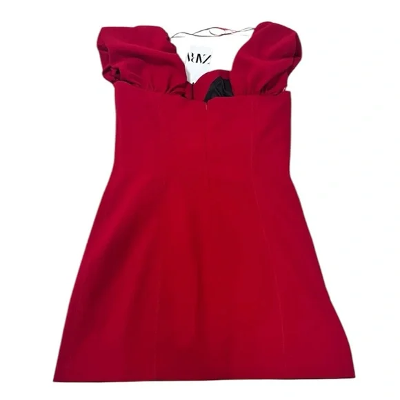 Zara Sweetheart Off the Shoulder Puff Sleeve Red Valentine’s Day Mini Dress M - Picture 4 of 14